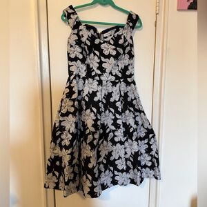 Calvin Klein Off the Shoulder Brocade Black and Silver Floral Dress